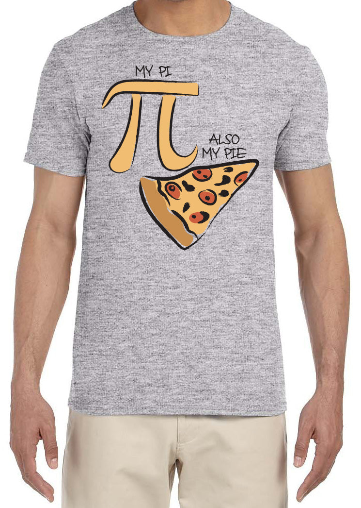 My Pi Also My Pie Pizza Adult Men's Funny Math Teacher's Shirt Mathematics Pi Day Ring-Spun Fabric T-Shirt Tee
