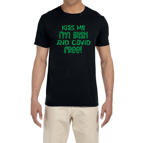 St. Patrick's Day Men's Shirt Kiss Me I'm Irish and Covid Free! Saint Paddy's Holiday Funny Saying T-Shirt Tee