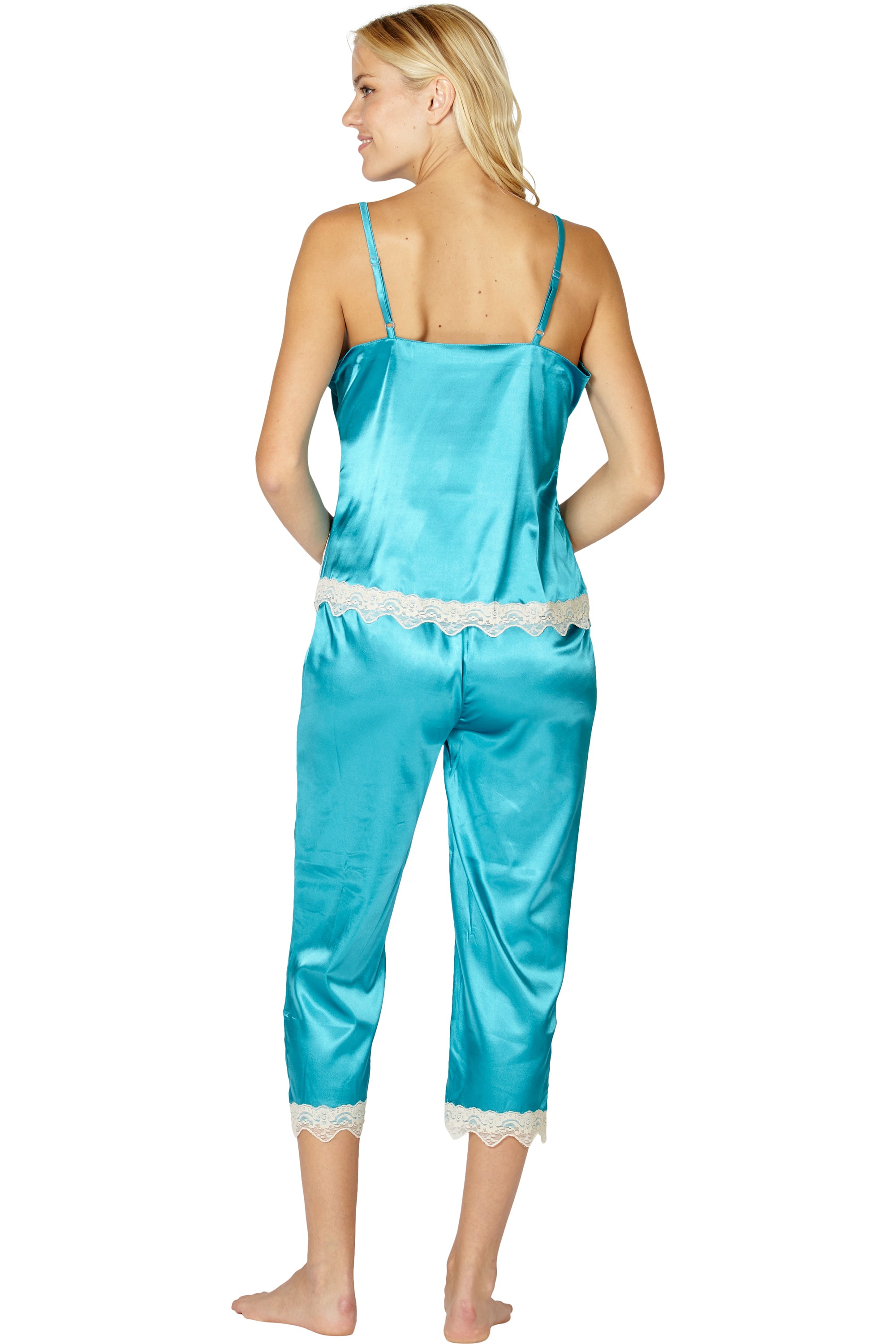 Intimo Womens Stretch Charmeuse Sleep Cami Top with Cropped Pant Set