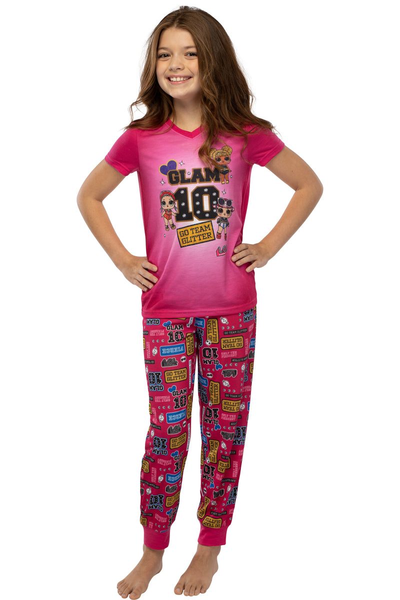 LOL Surprise! Girls Glam 10 Jogger Pants And Shirt Sleepwear 2 Piece Pajama Set