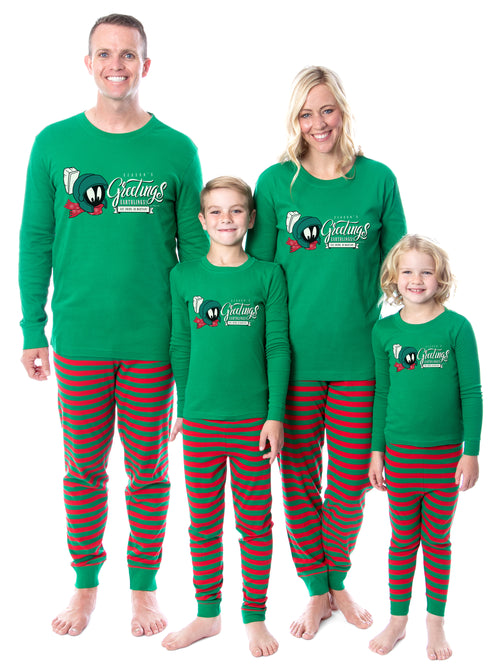 Looney Tunes Marvin the Martian Christmas Season's Greetings Character Tight Fit Matching Pajama Set