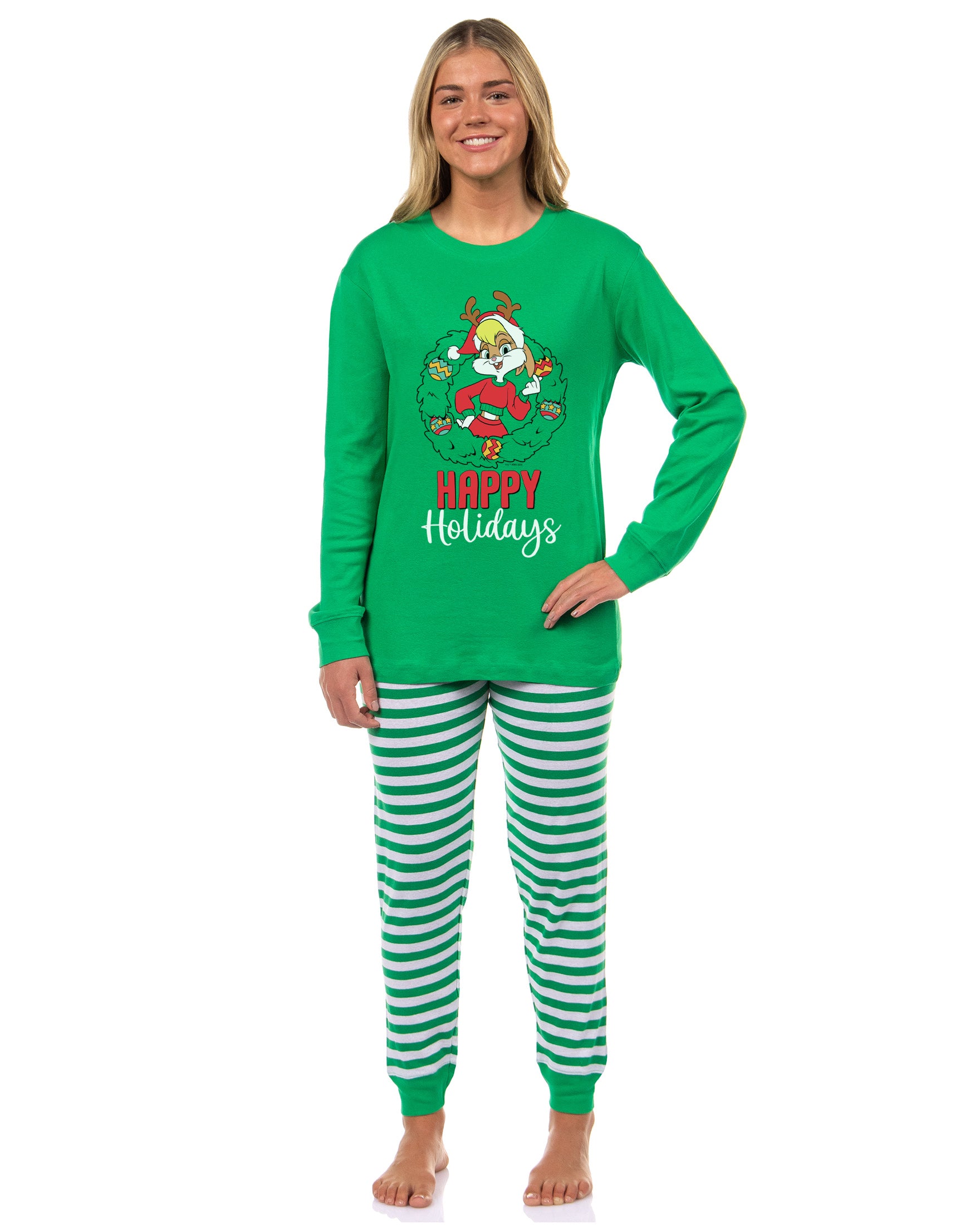 Looney Tunes Bugs Bunny, Lola Bunny, Tweety Bird, Tazmanian Devil Christmas Tight Fit Family Pajama Set
