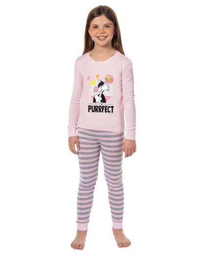 Looney Tunes Girls' Tweety Bird and Sylvester Purrfect Child 2 Piece Tight Fit Pajama Set