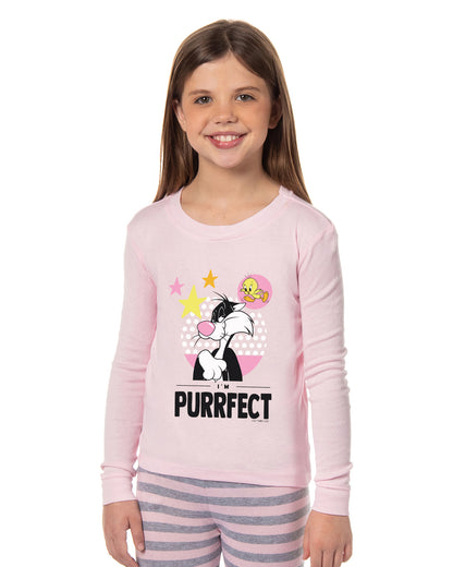 Looney Tunes Girls' Tweety Bird and Sylvester Purrfect Child 2 Piece Tight Fit Pajama Set