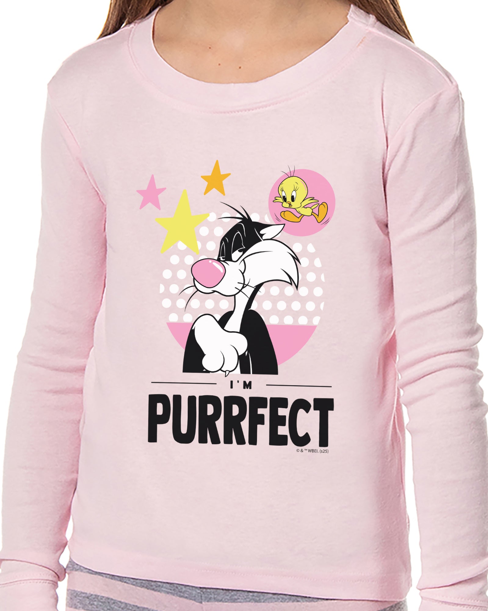 Looney Tunes Girls' Tweety Bird and Sylvester Purrfect Child 2 Piece Tight Fit Pajama Set