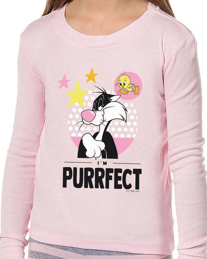 Looney Tunes Girls' Tweety Bird and Sylvester Purrfect Child 2 Piece Tight Fit Pajama Set