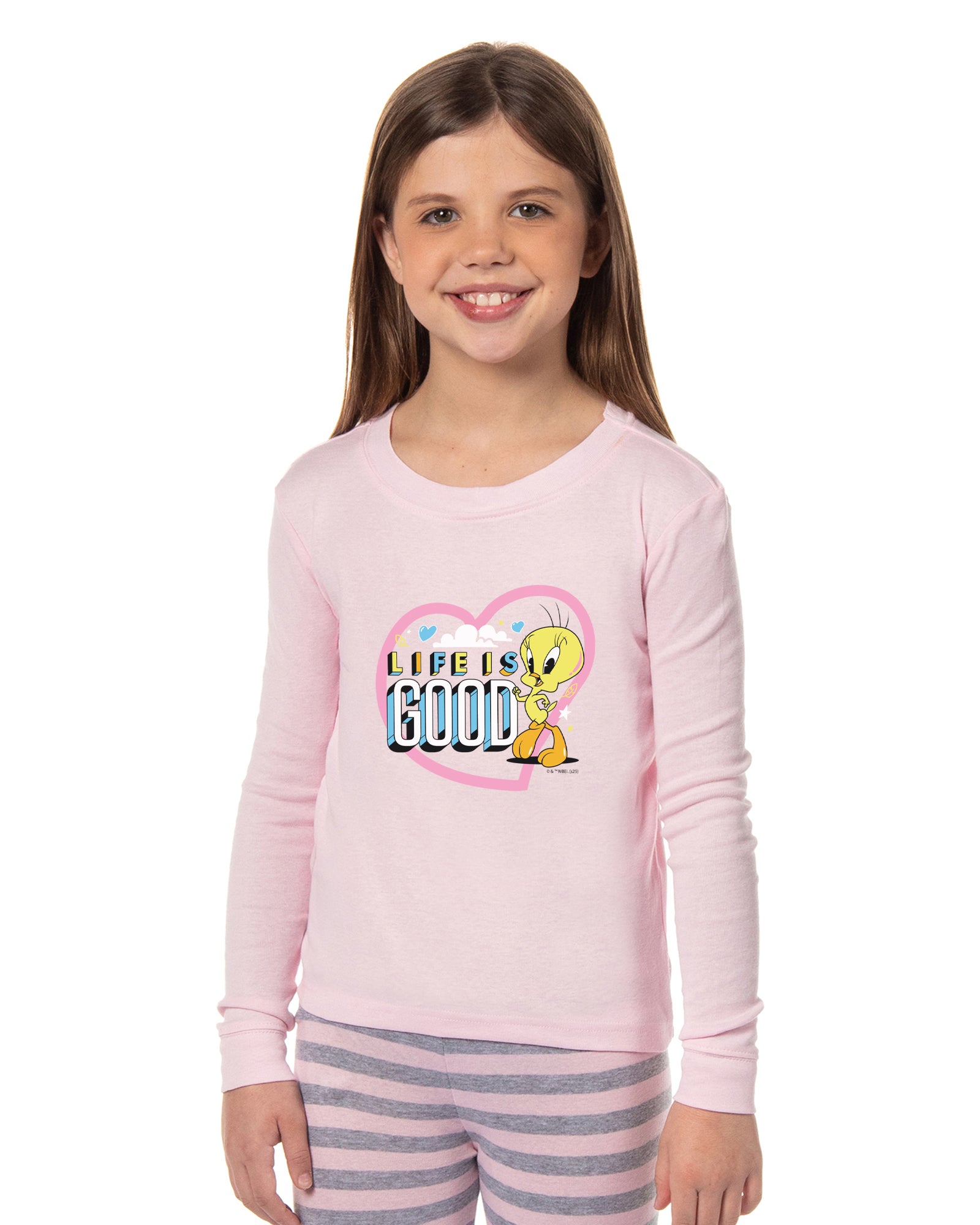 Looney Tunes Girls' Tweety Bird Life is Good Child 2 Piece Tight Fit Pajama Set