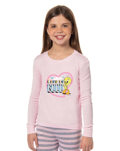 Looney Tunes Girls' Tweety Bird Life is Good Child 2 Piece Tight Fit Pajama Set