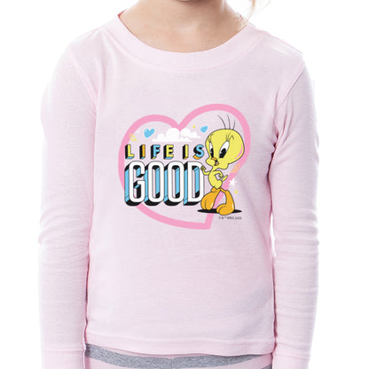 Looney Tunes Toddler Girls' Tweety Bird Life Is Good 2 Piece Long Sleeve Pajama Set
