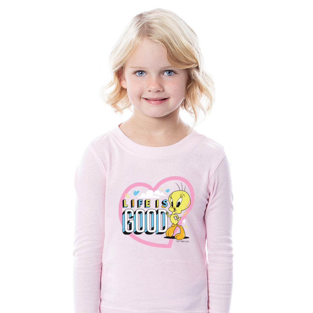 Looney Tunes Toddler Girls' Tweety Bird Life Is Good 2 Piece Long Sleeve Pajama Set