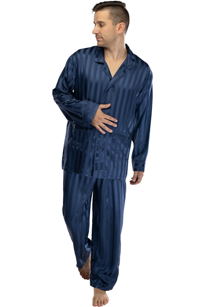 Intimo Mens Solid Jacquard Stripe Silk Pajama