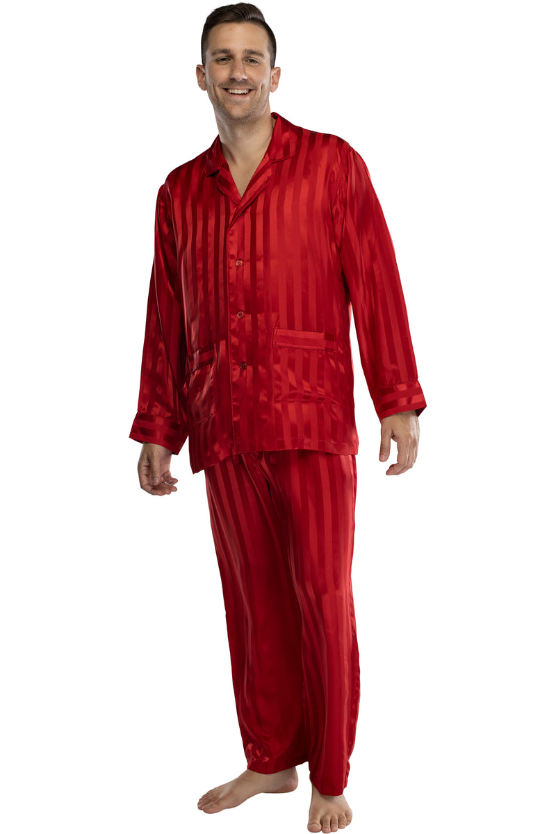 Intimo Mens Solid Jacquard Stripe Silk Pajama