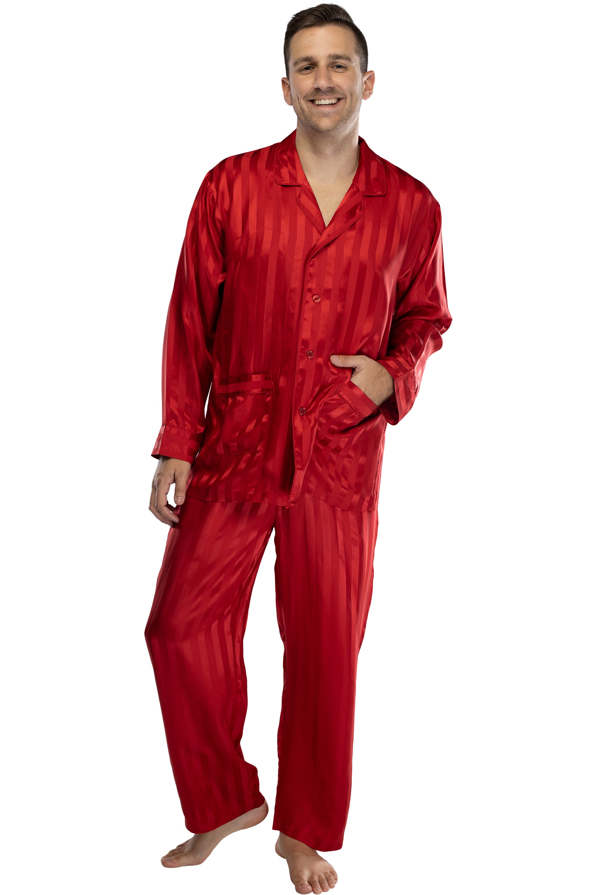 Intimo Mens Solid Jacquard Stripe Silk Pajama