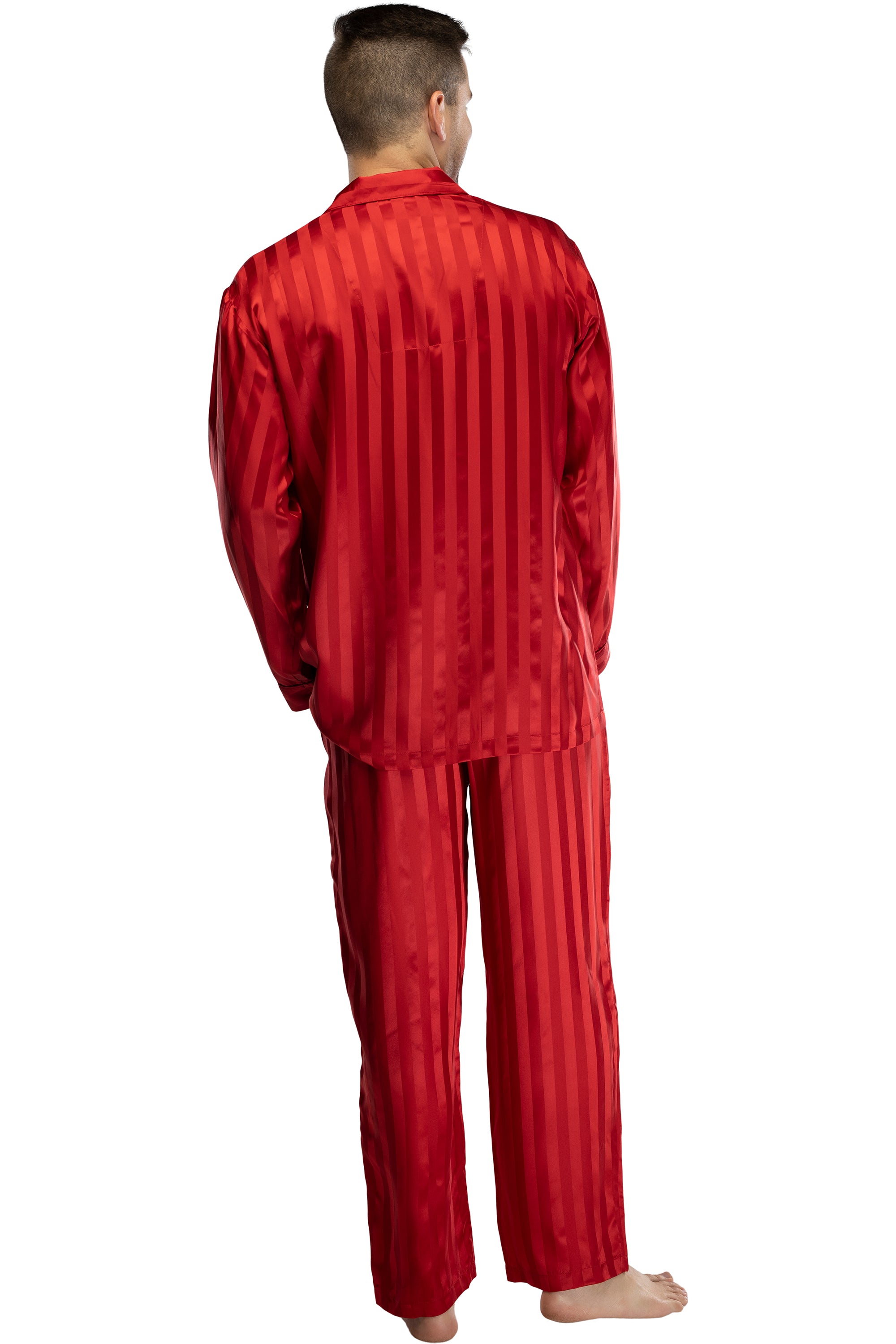 Intimo Mens Solid Jacquard Stripe Silk Pajama