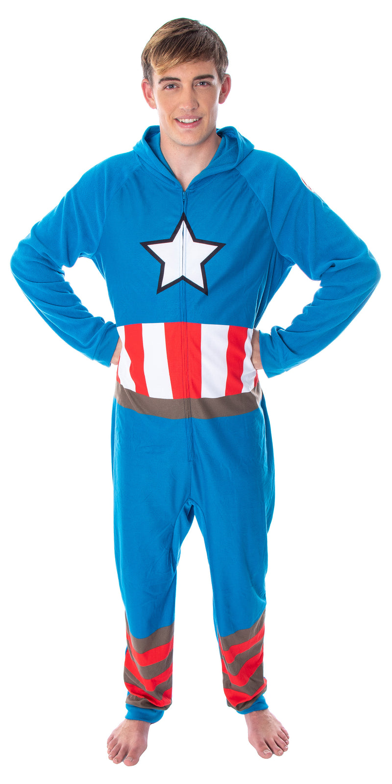 Marvel Comics Men's Captain America Classic Cap Costume Outfit One-Piece Pajama Union Suit