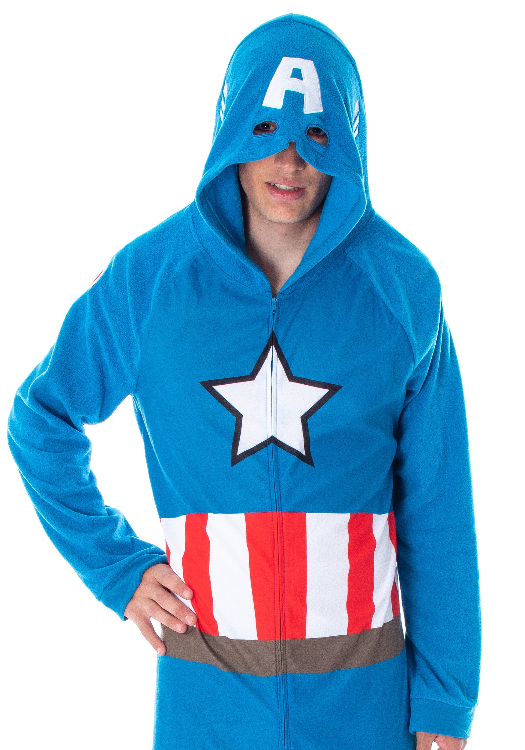 Marvel Comics Men's Captain America Classic Cap Costume Outfit One-Piece Pajama Union Suit