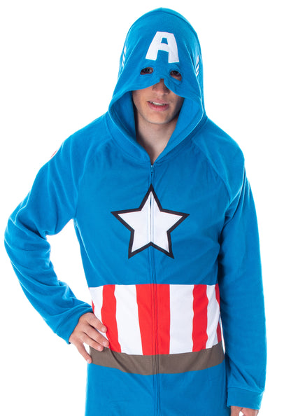 Marvel Comics Men's Captain America Classic Cap Costume Outfit One-Piece Pajama Union Suit