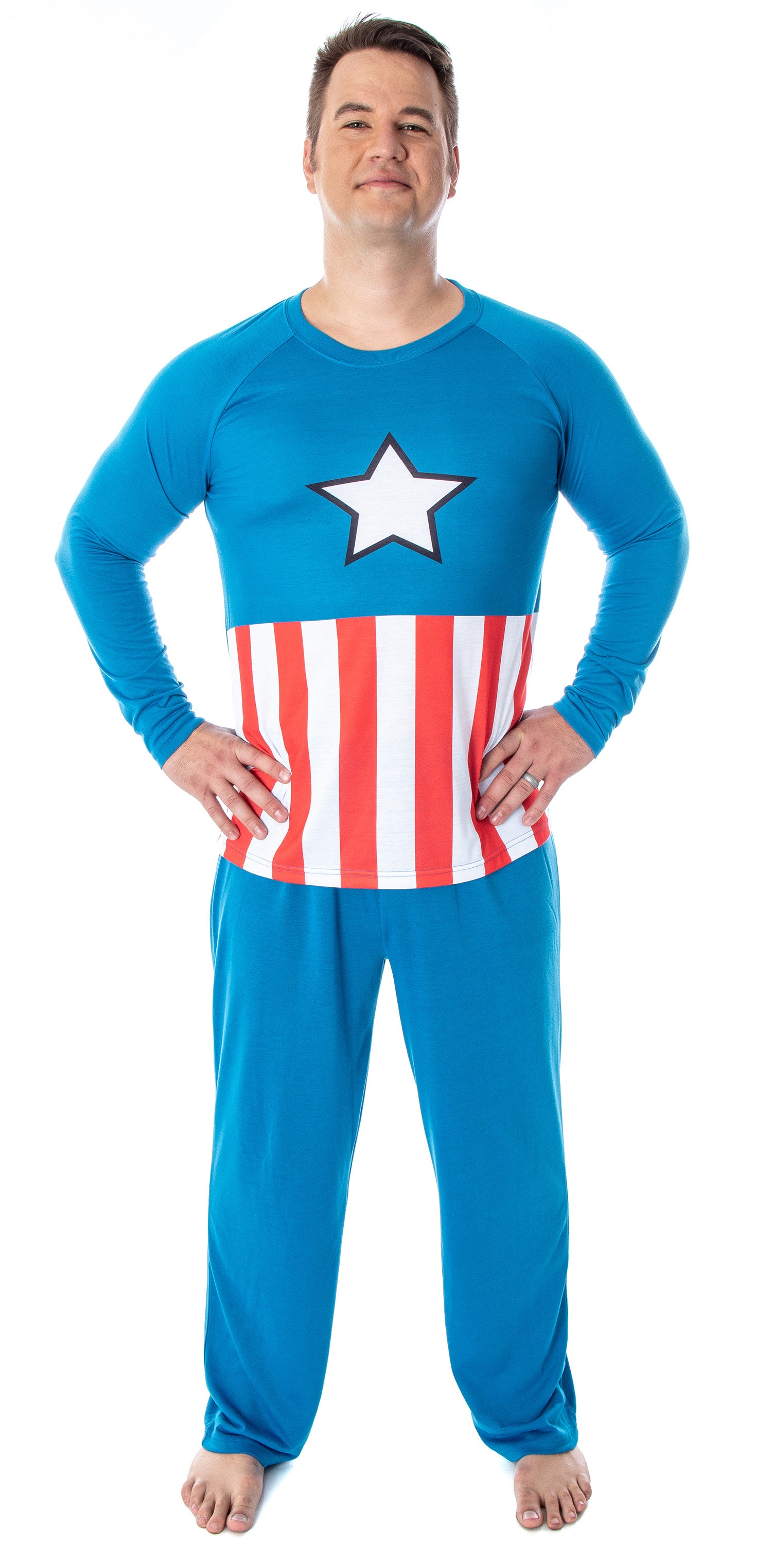 Marvel Men's Vintage Captain America Costume Raglan Top And Pants Pajama Set