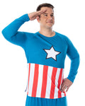 Marvel Men's Captain America Vintage Superhero Costume Raglan Top And Pants 2 Piece Pajama Set