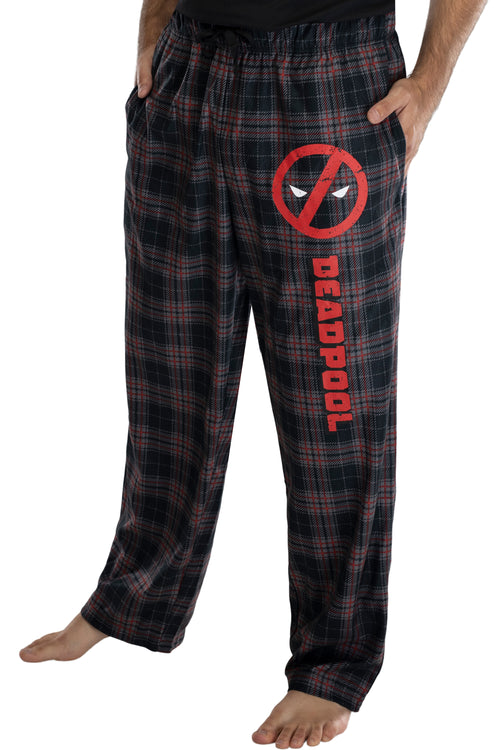 Marvel Mens' Deadpool Logo Plaid Lounge Pajama Pants