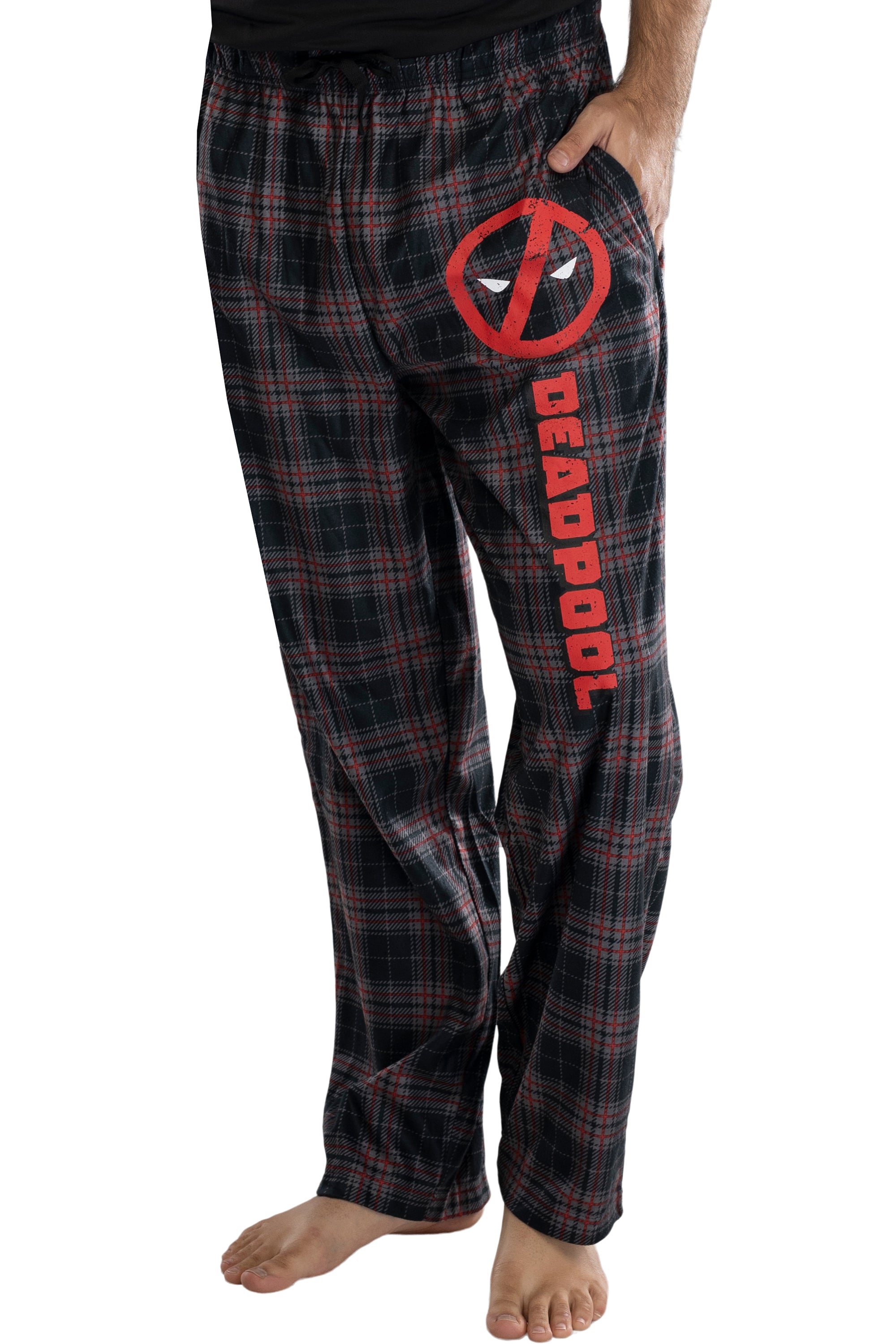 Marvel Mens' Deadpool Logo Plaid Lounge Pajama Pants