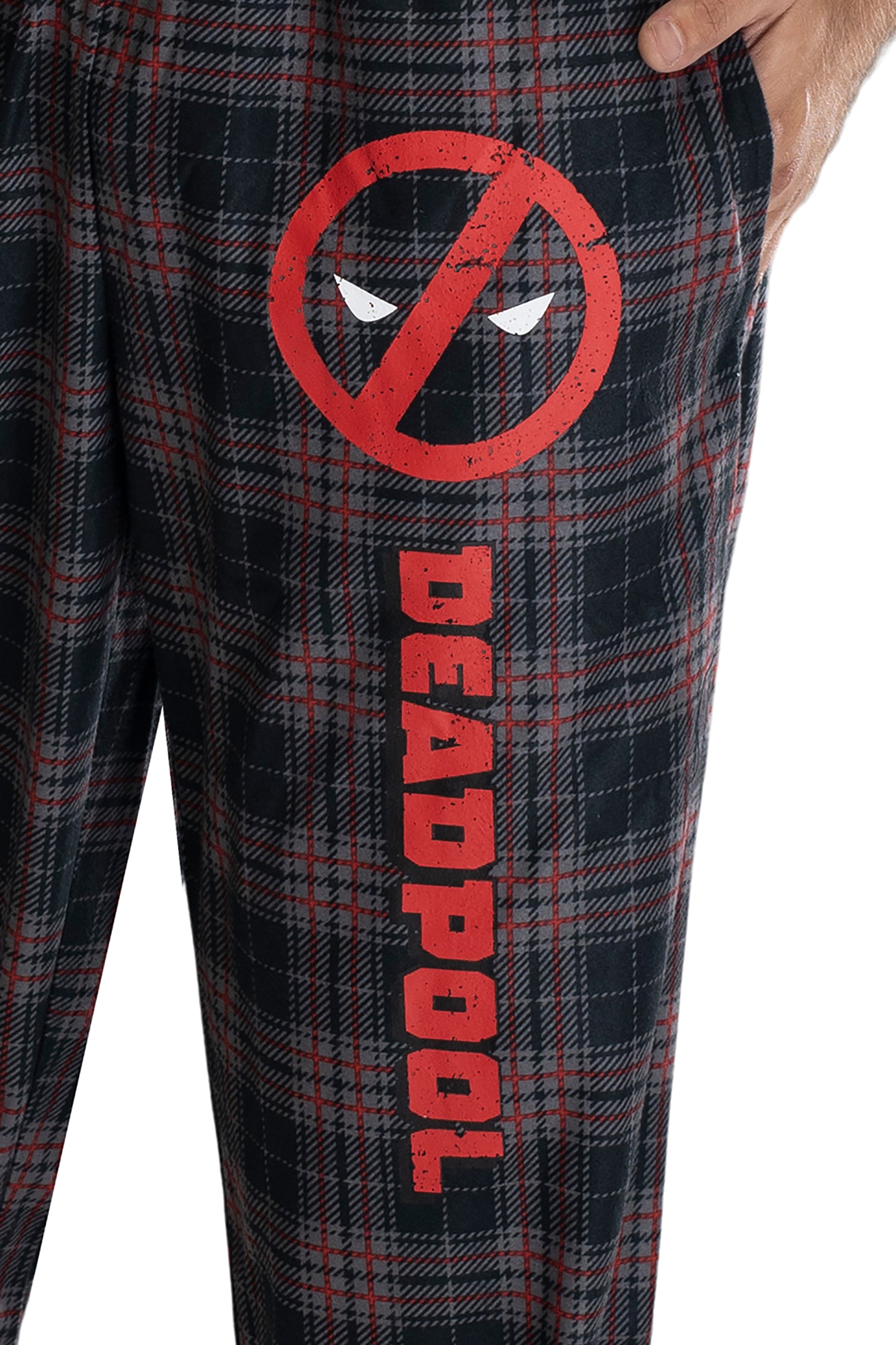 Marvel Mens' Deadpool Logo Plaid Lounge Pajama Pants