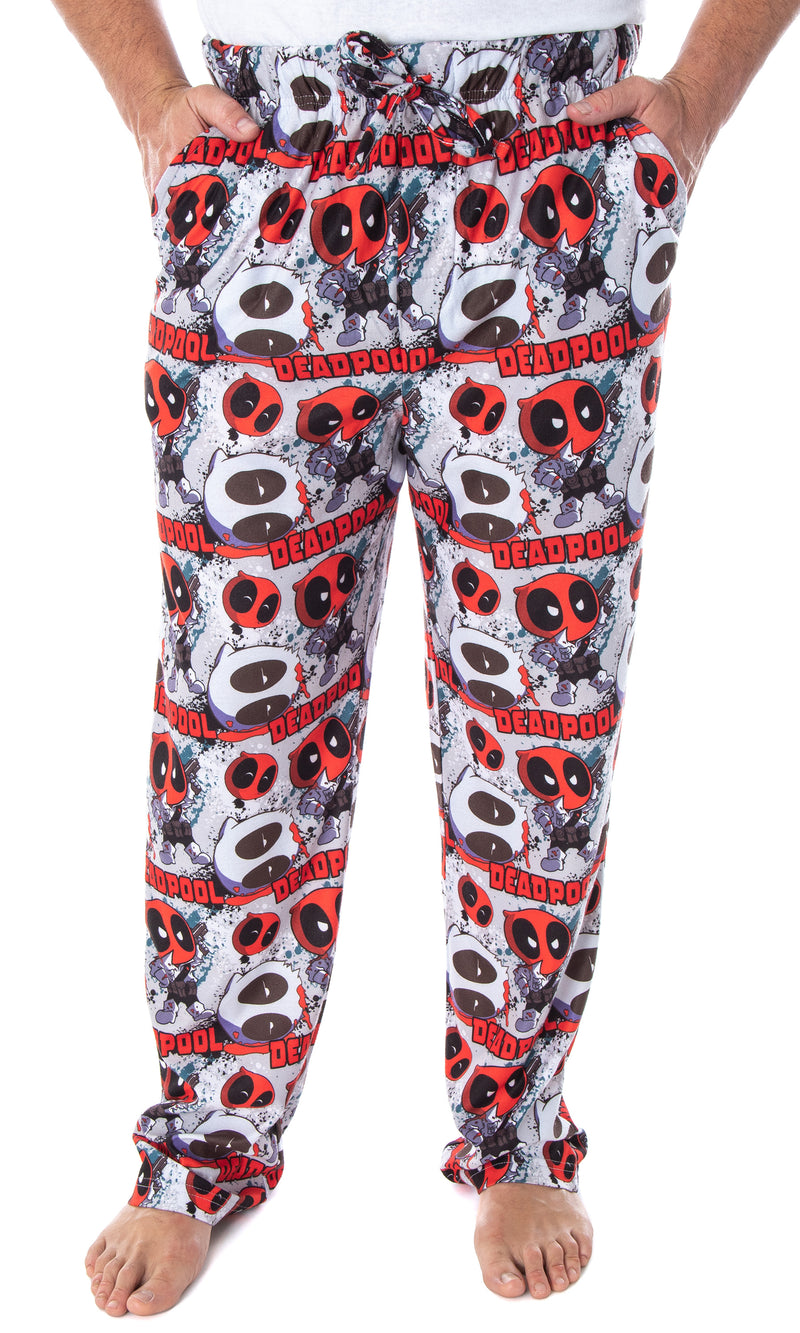 Marvel Men's Deadpool Heads Will Roll! Chibi Character Print Adult Sleep Lounge Pajama Pants