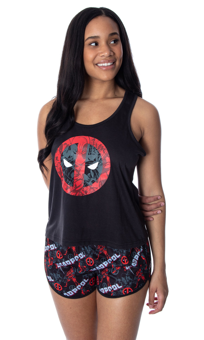 Marvel Women's Deadpool Racerback Tank and Shorts Loungewear Pajama Set