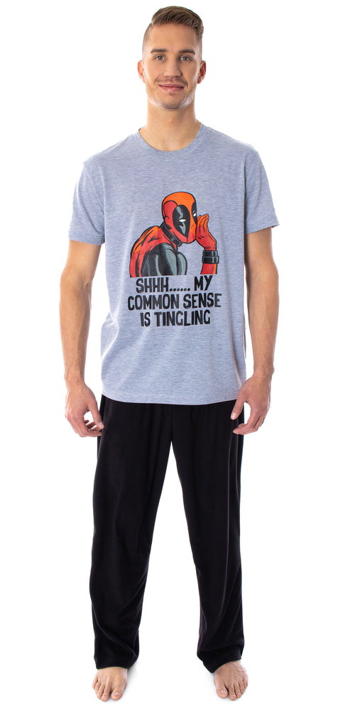 Marvel Men's Deadpool Pajamas Common Sense Is Tingling 2 Piece Shirt And Pants Sleep Set