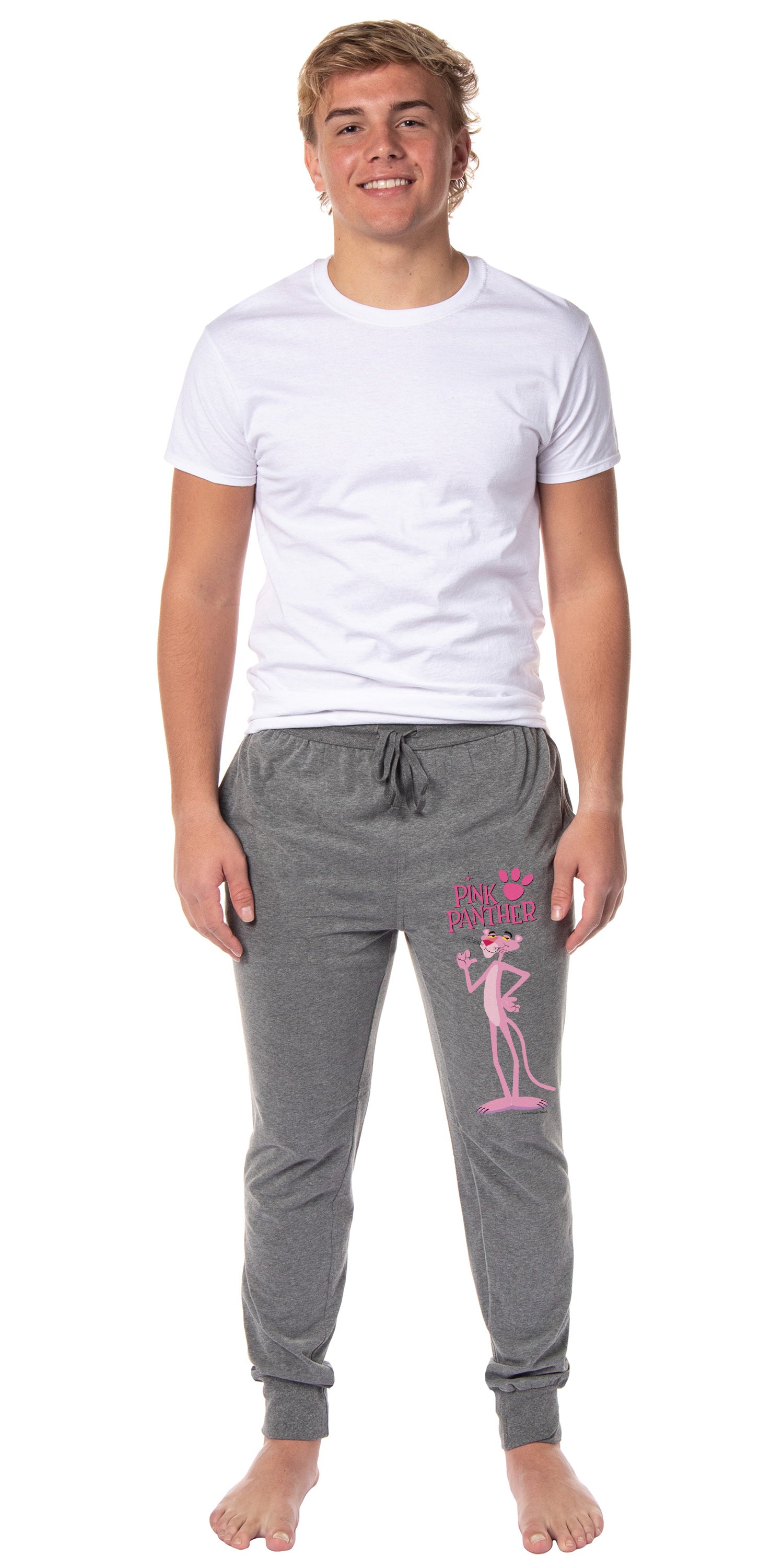 The Pink Panther Mens' Paw Print Title Logo Sleep Jogger Pajama Pants