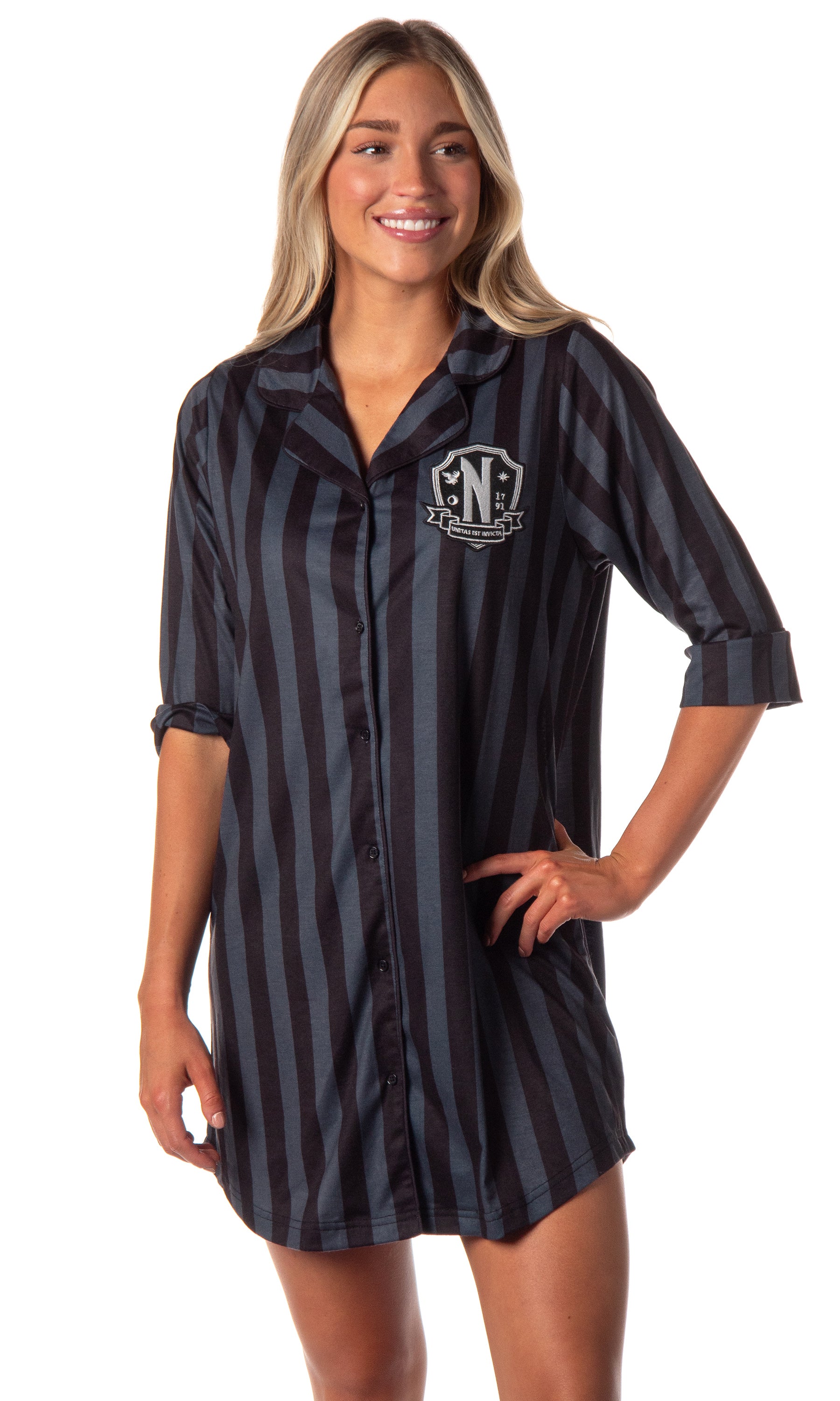 Wednesday Addams Family Women's Collared Pajama Nightgown Sleep Shirt