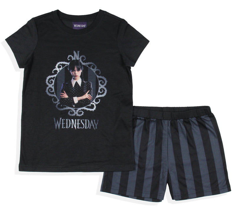 Wednesday Addams Girls' Striped Sleep Pajama Set Shorts and Shirt
