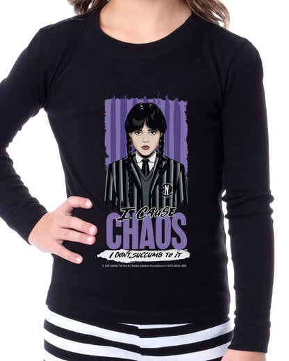 Wednesday Series The Addams Family I Cause Chaos 2 Piece Pajama Tight Fit Sleep Set