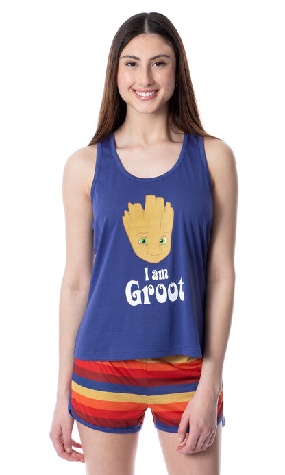 Marvel Womens' I Am Groot Guardians Of The Galaxy Pajama Set Short Tank Top