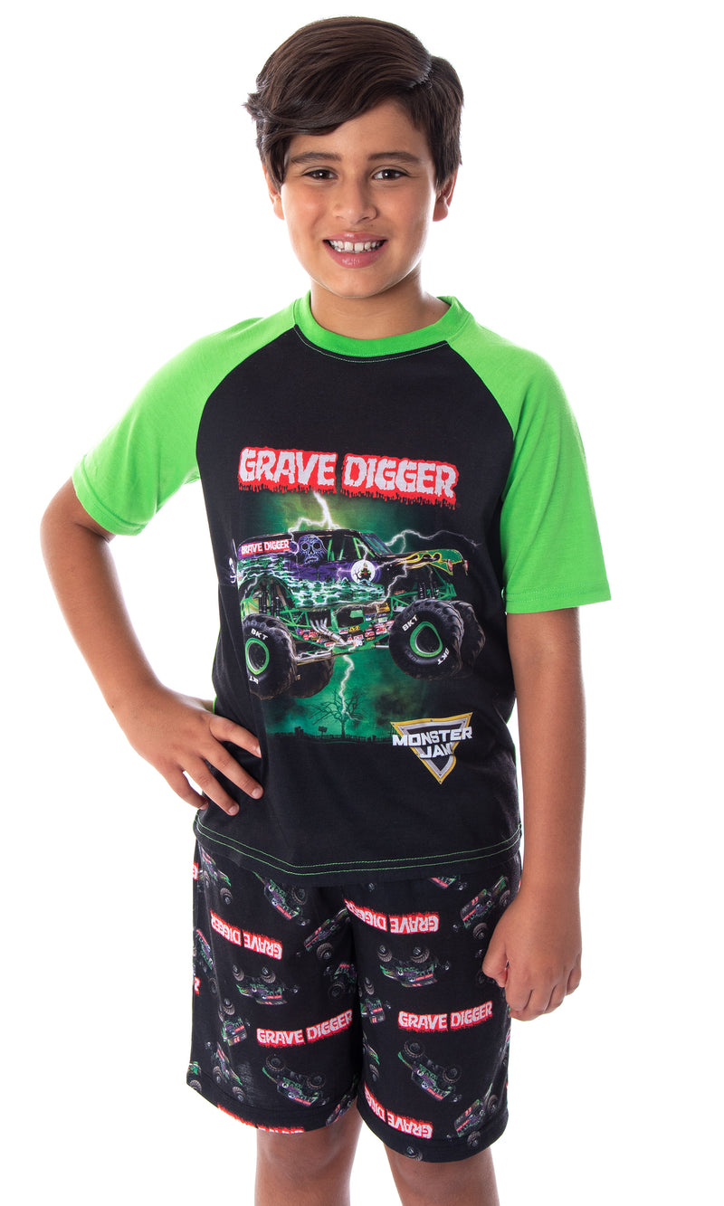 Monster Jam Boys' Grave Digger Monster Truck Shirt And Shorts 2 Piece Pajama Set