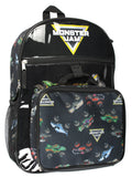 Monster Jam Megalodon Grave Digger Max-D Monster Trucks Backpack Lunch Bag Water Bottle Ice Pack 5 Piece Mega Set