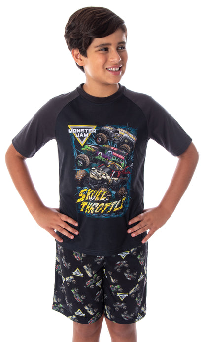 Monster Jam Boys' Skull Throttle Monster Truck Shirt And Shorts Pajama Set
