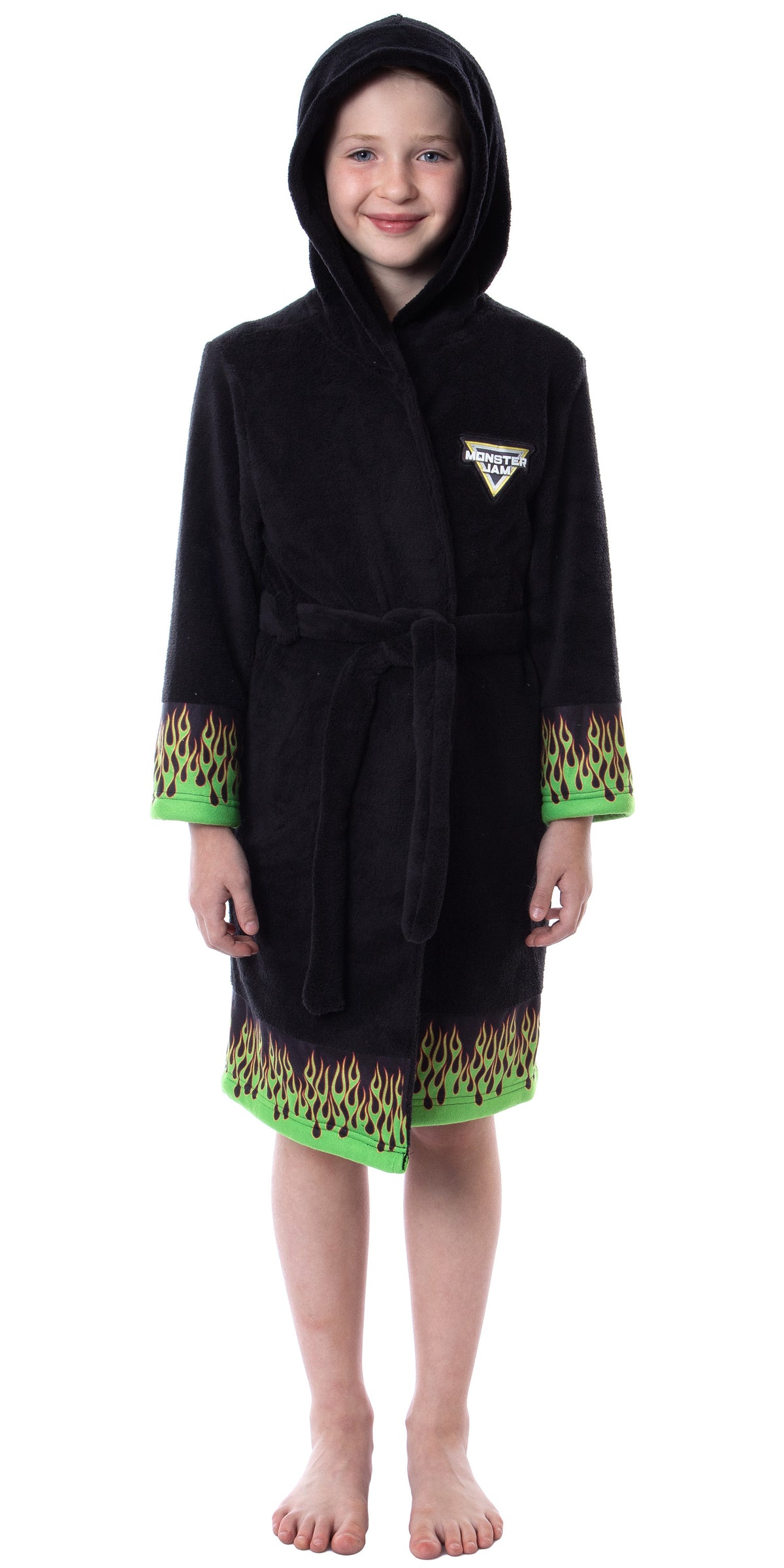 Monster Jam Toy Trucks Boys' Grave Digger Fleece Plush Hooded Bathrobe