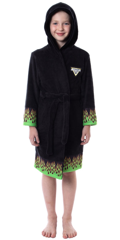 Monster Jam Toy Trucks Boys' Grave Digger Fleece Plush Hooded Bathrobe