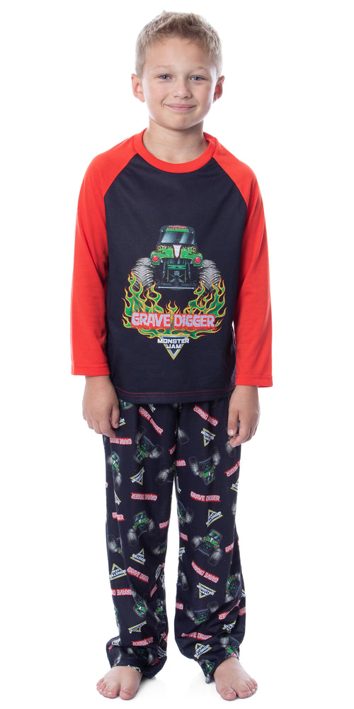 Monster Jam Boys' Grave Digger Raglan Sleep Pajama Set Shirt Pants