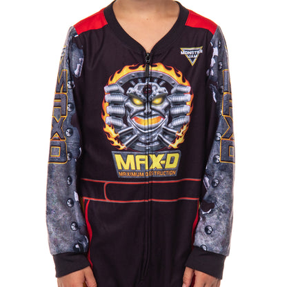 Monster Jam Max-D Boys' Union Suit Kids Monster Truck Fleece Pajamas