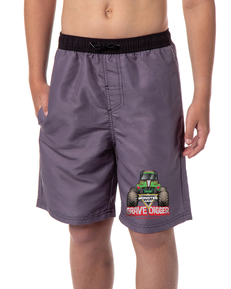 Monster Jam Grave Digger Boys' Swim Trunks Pool Waterpark Board Shorts Mesh Netting Elastic Waistband