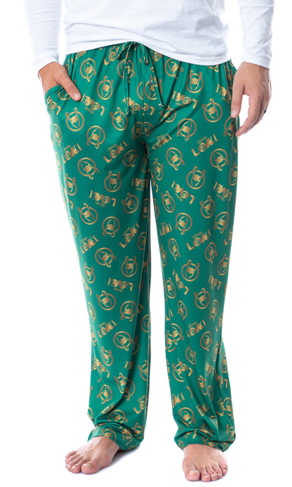 Marvel Mens' Loki Helmet Icon Tossed Print Sleep Pajama Pants