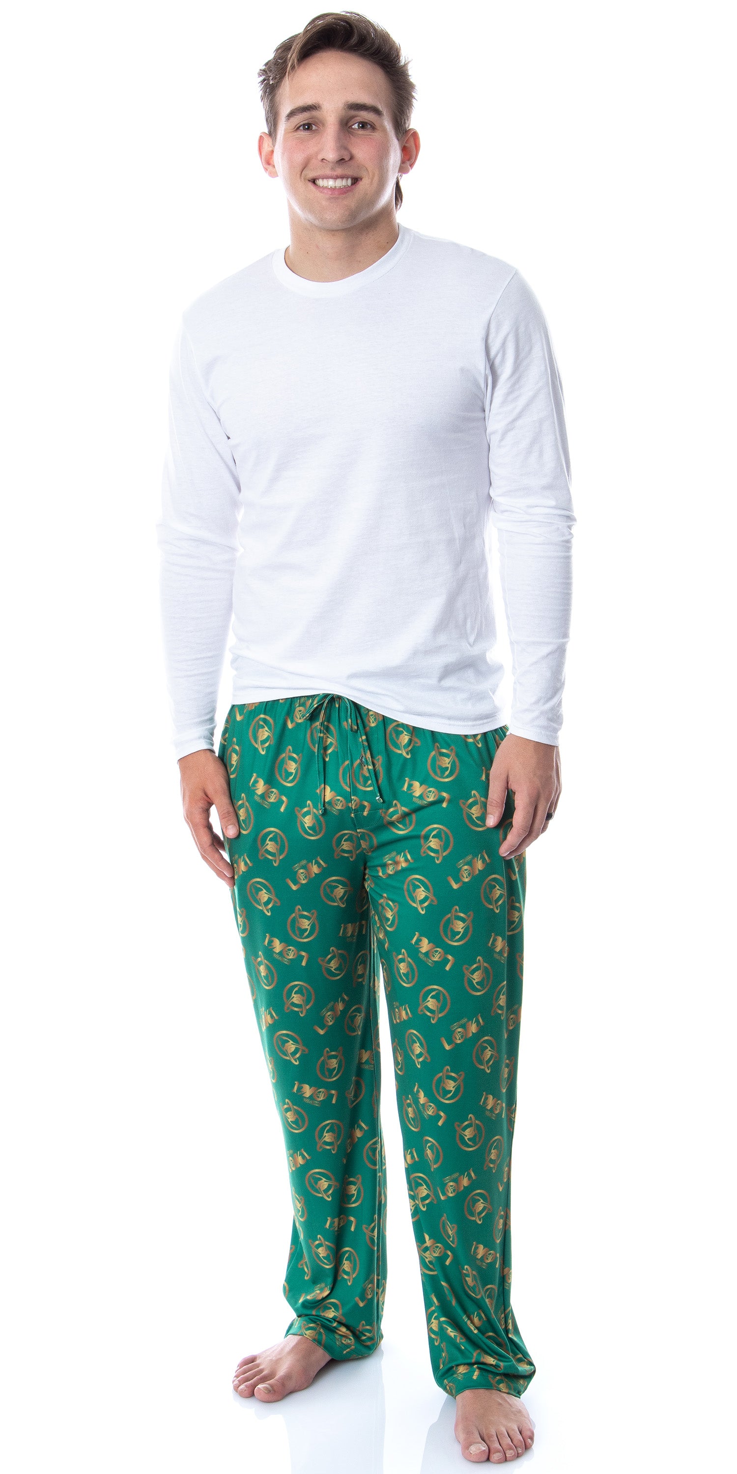 Marvel Mens' Loki Helmet Icon Tossed Print Sleep Pajama Pants