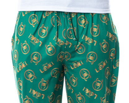 Marvel Mens' Loki Helmet Icon Tossed Print Sleep Pajama Pants