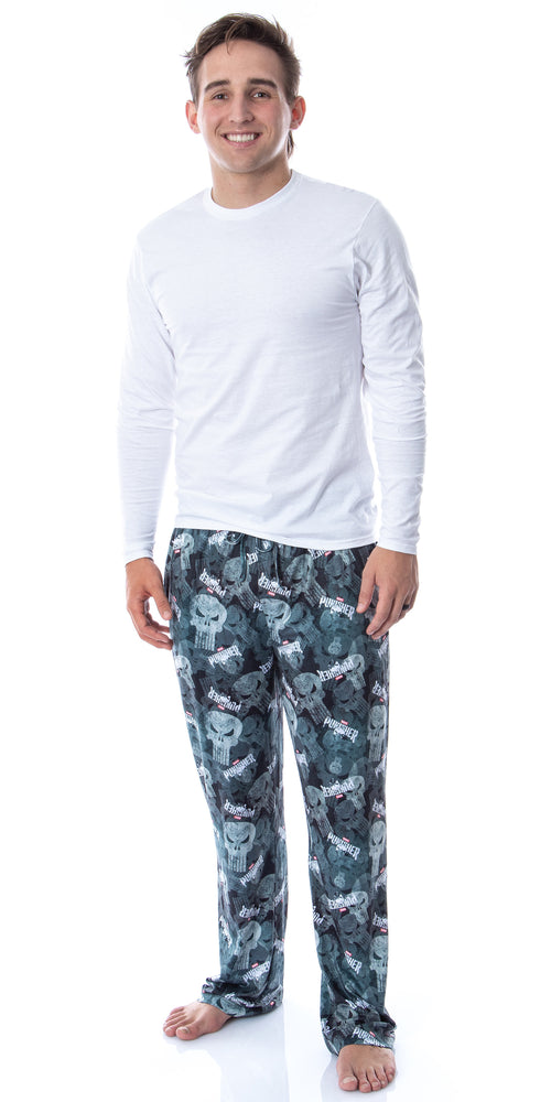 Marvel Mens' The Punisher Skull Icon Tossed Print Sleep Pajama Pants