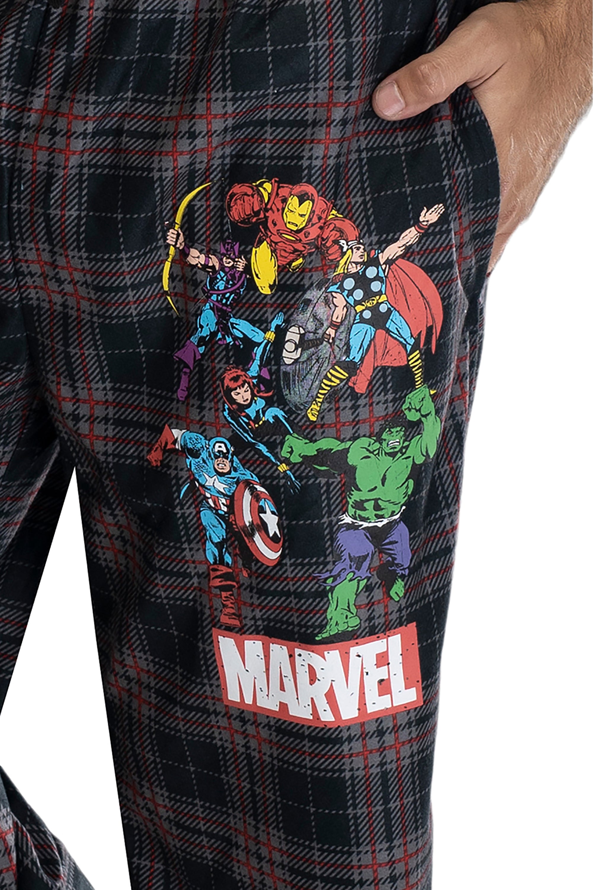 Marvel Comics Men's Vintage Distressed Avengers Plaid Lounge Pants Sleepwear Pajama Pants