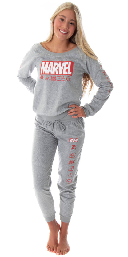 Marvel Comics Women's Juniors' Avengers Brick Logo Jogger Pajama Set (MD)