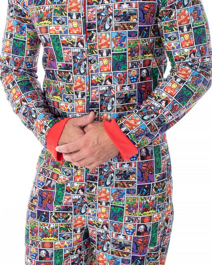 Marvel Unisex Adult Comic Character Grid Print One Piece Pajama Union Suit