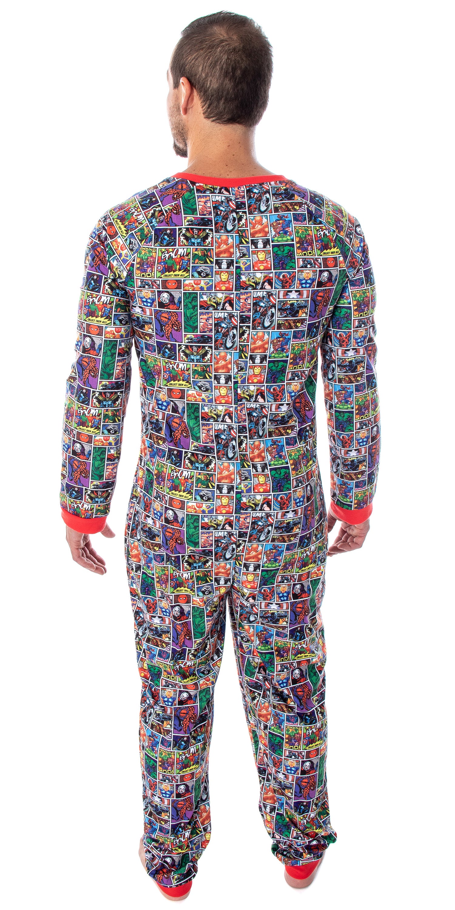 Marvel Unisex Adult Comic Character Grid Print One Piece Pajama Union Suit
